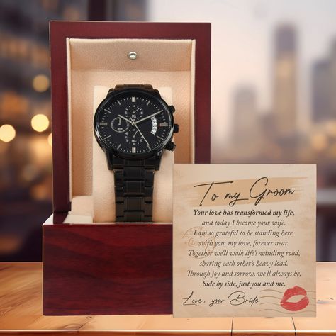 ✨ Elevate your love story with the perfect gift! 🎁 This stunning black chronograph watch symbolizes timeless moments shared side by side, just you and me. 💖 Make this Valentine’s Day unforgettable with a gift that speaks to the heart. ⌚️💞 #ValentinesGift #GiftForGroom #LoveInStyle #ChronographWatch #TimelessMoments #CoupleGoals #HeartfeltGifts #ValentinesDay2024 #LuxuryLifestyle #CelebrateLove Shop Now https://mallardmoongiftshop.com/products/gift-to-the-groom-side-by-side-just-you-and-me-bl... Wedding Watch For Groom, Gift For Fiance Men, Joy And Sorrow, You My Love, Wedding Morning, I Am So Grateful, Just You And Me, Moon Gifts, Gifts For Fiance