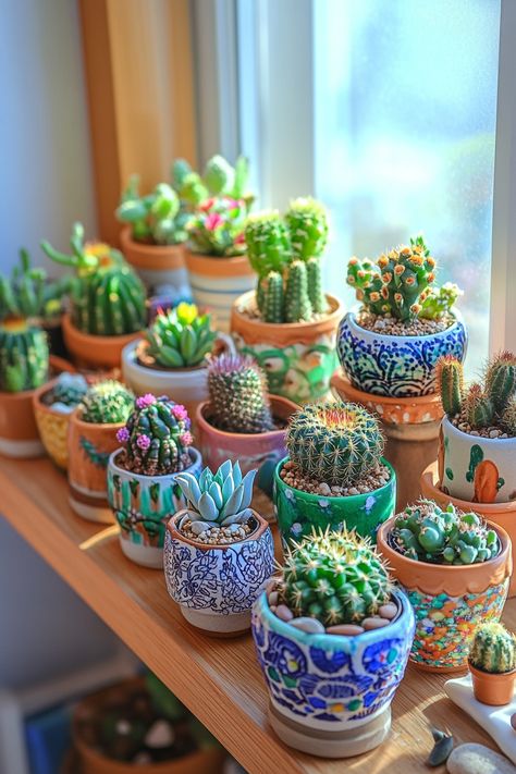 Explore creative mini cactus collection ideas! Discover tips for thriving growth and styles. #CactusLove #HomeDecor Cactus Pots Ideas, Unique Planter Ideas, Mini Cactus Garden, Planter Designs, Zen Nature, Cactus Collection, Indoor Oasis, Container Garden Design, Blooming Cactus