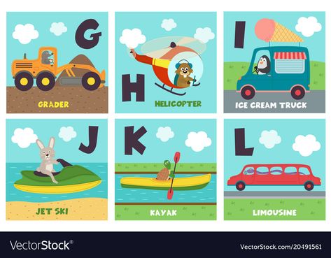 Vehicle Alphabet Letters, Vehicle Flashcards, Abc Animals Letters, Alphabet With Animals Free Printable, Nature Abc Cards, Theme Board, Busy Books, Abc Book, Alphabet Cards