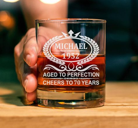 Glass For Men, Personalized Whiskey Glasses, Personalized Whiskey Glass, Personalized Whiskey, Whiskey Glass, 100th Birthday, Whiskey Glasses, Aged To Perfection, Birthday Gift For Him