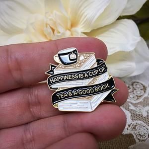 Happiness is a cup of tea and a good book soft enamel pin for image 4 Tea And Books, Bag Pins, Book Pins, Book Jewelry, Soft Enamel Pins, A Cup Of Tea, Cool Pins, Button Jewelry, Soft Enamel