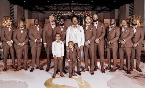 Nude Wedding Theme, Brown Suit Wedding, Black People Weddings, Brown Wedding Themes, Ring Bearer Suit, Nude Wedding, Brown Bridesmaid Dresses, Flower Girl Gown, Neutral Wedding Colors