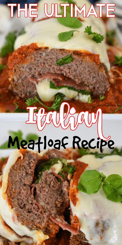 This Ultimate Italian Meatloaf recipe takes my classic meatball recipe and elevates it to the next level by adding hot ham, spinach, and cheese that is then topped with tomato sauce and cheese. Ultimate Meatloaf Recipe, Italian Meatloaf Recipes, Leftover Meatloaf, Italian Meatloaf, Nourishing Recipes, Classic Meatloaf Recipe, Sunday Dinner Recipes, Meatball Recipe, Meatloaf Recipe