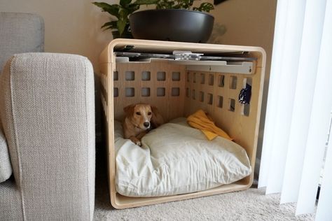 Crate Side Table, Wooden Dog Crate, Modern End Table, Dog Crate Furniture, Wire Dog Crates, Apartment Organization, Modern End Tables, Pet Crate, My Apartment