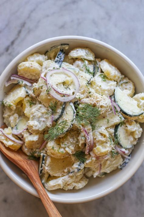 Ina Garten Potato Salad, Tzatziki Potato Salad, Grilled Okra, Making Potato Salad, Kiss The Chef, At Home Cooking, Potato Salad Healthy, Braised Brisket, Summer Side Dish