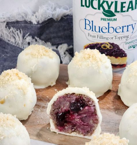 Blueberry Truffles Recipe, Blueberry Truffles, Sugar Cookie Truffles, Cookie Truffles, Cream Cheese Sugar Cookies, Sugar Plums, Lucky Leaf, Blueberry Fruit, Easy Holiday Recipes