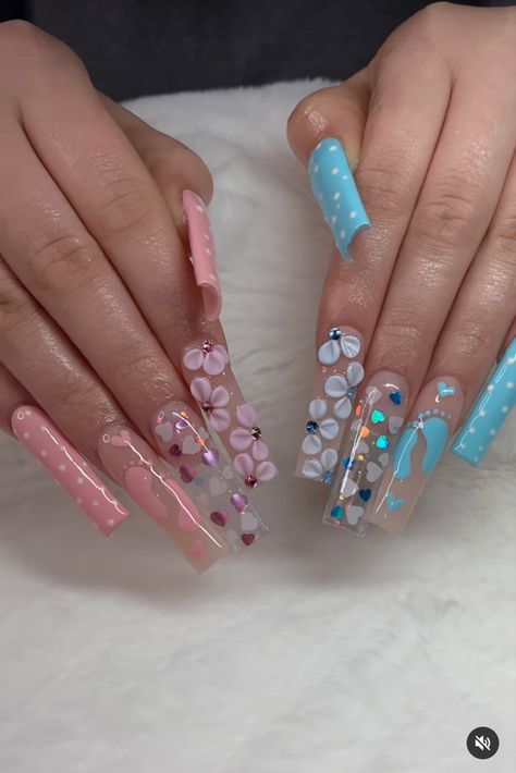 Reveal Nails, Boy Nails, Pretty Fingernails, Shower Nails, Gender Reveal Nails, Disneyland Nails, Baby Shower Nails, Acrylic Nail Designs Coffin, Aqua Nails