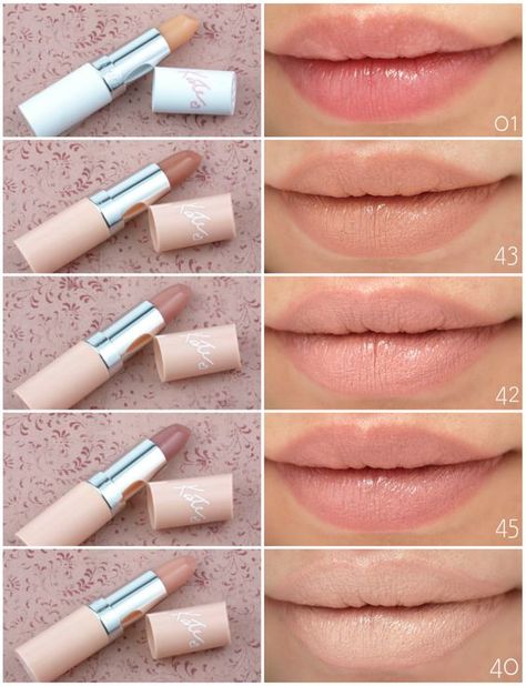 The Happy Sloths: Rimmel London Kate Moss Nude Collection Lipsticks: Review and Swatches Hallowen Schminke, Kate Moss Lipstick, Rimmel Lipstick, Perfect Nude Lipstick, Rimmel London, Makeup Tricks, Lipstick Collection, Lipstick Swatches, Bare Minerals