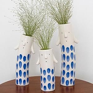 MOUGIGI Cute Family Face Vases Set of 3 - Unique Ceramic Bud Vases for Small Flower - Fun Modern Aesthetic Decor for Home - Pretty Decorative Flower Holder for Women and Kids for Spring Ceramic Bud Vases, Short Vase, Face Vase, Aesthetic Decor, Flower Holder, Pottery Crafts, Handcrafted Ceramics, Unique Ceramics, Ceramic Vases