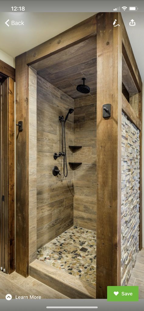 River Rock Shower, Rustic Bathroom Shower, Rock Shower, Rustic Bathroom Remodel, Rustic Shower, Cabin Bathrooms, Rustic Bathroom Designs, Bathroom Farmhouse Style, Rustic Bathrooms