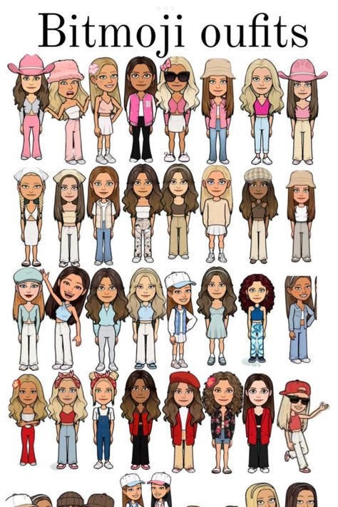 Spring Snapchat Outfits Bitmoji, Summer Bitmoji Ideas, Blonde Bitmoji Outfits, Bit Emojis Outfits, Bitmoji Spring Outfits, Cute Spring Bitmoji Outfits, Snapchat Public Profile Background, Cute Bitmoji Outfits Ideas Snapchat 2024, Country Bitmoji Outfits Snapchat