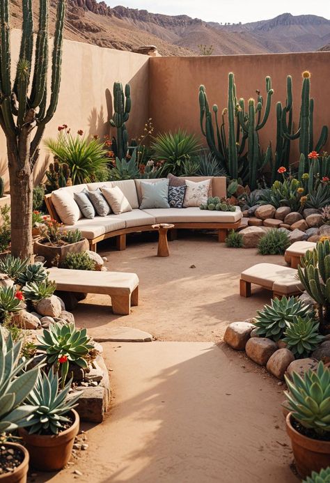 25 Stunning Small Garden Layout Ideas 33 Arizona Patio Decorating Ideas, Backyard Cactus Garden, Southwestern Backyard Ideas, Creative Landscaping Ideas, Dessert Garden Ideas, Backyard Desert Oasis, Plot Garden Ideas, Diy Desert Landscaping, Desert Home Decor Arizona