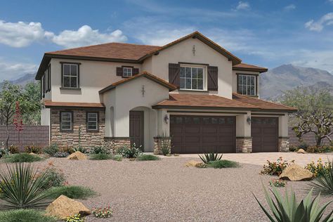 Dark Brown Shutters, Cream Colored Houses, Brown Shutters, Brown Garage Door, Vegas Luxury, Las Vegas Luxury, Las Vegas Homes, Toll Brothers, House Paint Exterior