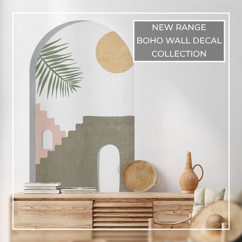 Moroccan Wall Mural, Wall Arches Decor Ideas Bedroom, Moroccan Terrace, Boho Decals, Boho Colour Palette, Arch Decal, Moroccan House, Arch Wall Decal, Muted Autumn