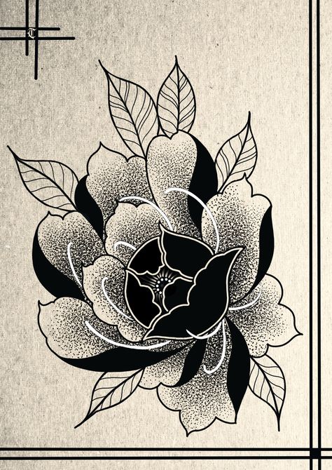 Stipple Floral Tattoo, Black And White Peony Tattoo, Pointalism Tattoos, Crisantemo Tattoo, Pointillism Tattoo, Black And White Flower Tattoo, Japanese Leg Tattoo, Filigree Tattoo, Dark Artwork