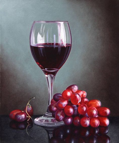 Grapes Still Life, Wine And Grapes, Still Life Pictures, Glass Of Red Wine, Wine Painting, Wine Photography, Still Life Images, Oil Painting Tutorial, Glass Paintings