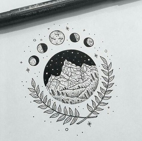 40 Simple Circle Drawing Ideas - Hobby Lesson Moon Phase Sketch Drawings, Full Moon Tattoo, Kunst Tattoos, Arte Doodle, Circle Drawing, White Drawing, Sky Full, Desenho Tattoo, Black And White Drawing