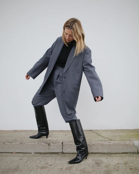 Alexis Foreman on Instagram: “Suited & booted ⁣ ⁣ — suit gifted” Alexis Foreman, Boots Outfit For Women, Fall Boot Trend, Wide Shaft Boots, Heels Boots Outfit, Shaft Boots, Style Hacks, Kitten Heel Boots, Fall Winter Trends