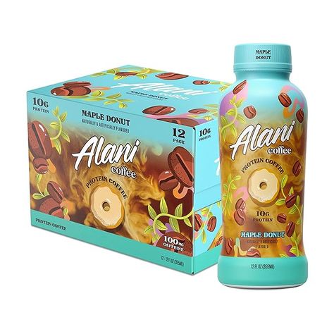 Alani Nu Protein Coffee MAPLE DONUT | Ready To Drink Cold Brew with 10g of Protein | 100mg Caffeine | 90 Calories, Naturally Flavored | 12 Fl Oz Bottles | 12 Pack Protein Shake Brands, Maple Donuts, Alani Nu, Donut Flavors, Coffee Protein Shake, Protein Coffee, Pure Protein, Protein Drinks, Coffee Tasting