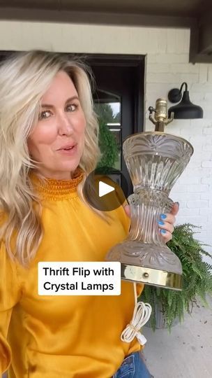 114K views · 1.6K reactions | Thrift Flip upcycle with Crystal Lamps! I had fun figuring out how I could make these lamps in a fun little pieces of art that Left sparkle around my house.  #usa #lifehacks #upcycling #diy #hacks | Sarah Teresinski Ideas For Old Floor Lamps, Upcycled Lamps Ideas, Diy Glass Lamp Shade, Old Light Fixtures Repurpose, Thrift Flips Decor, Old Lamps Makeover, Goodwill Upcycle Decor, Repurpose Lamps, Thrift Decor Ideas