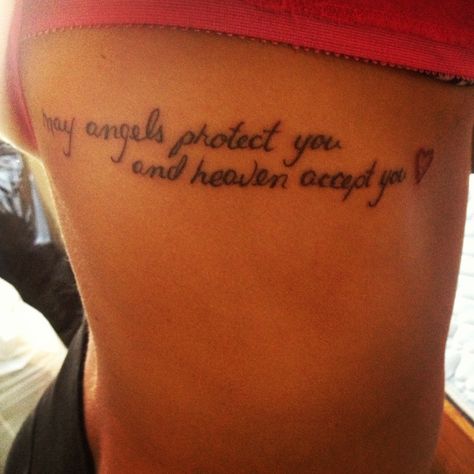 " May Angels Protect You, And Heaven Accept You" May Your Neighbors Respect You Tattoo, Accept Tattoo, Angels Protect Me, Angels Protection, Protection Tattoo, Angel Protection, Me Tattoo, Angel Tattoo, Small Tattoo