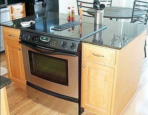 Oven and Cooktop in Island | ... 30" Stainless Steel Slide-In Gas ... Kitchen Island With Cooktop, Island With Stove, Kitchen Island With Stove, Island Cooktop, Cook Top Stove, Small Stove, Unique Kitchen Design, Small Kitchen Island, Kitchen Island Cart