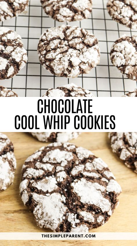 Chocolate Cool Whip, Whip Cookies, Powdered Sugar Cookies, Chocolate Crackle Cookies, Chocolate Crinkle Cookies Recipe, Recipes With Cool Whip, Cool Whip Cookies, Crackle Cookies, Chocolate Crackles