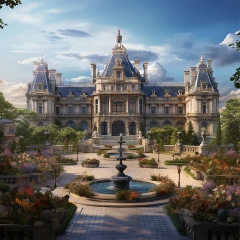 Elegant Castle Exterior, Castle Mansion Exterior, Fantasy Palace Exterior, Rococo Castle Exterior, Castle Home Exterior, Castle Inspired Homes, Modern Castle House, Fantasy Estate, Victorian Mansion Exterior