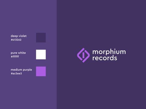 Minimal modern logo in purple and white color palette on the right side. On the left side, the color palette itself can be seen Purple Branding Color Palette, Purple Brand Palette, Purple Logo Palette, Brand Color Palette With Purple, Purple Logo Color Palette, Website Color Palette Purple, Dark Purple Logo, Brand Identity Design Purple, Urban Color Palette