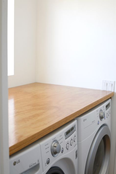 Wooden Washer And Dryer Cover, Removable Laundry Room Countertop, Diy Wood Laundry Countertop, Plywood Laundry Countertop, Laundry Machine Cover, Diy Laundry Counter, Plywood Kitchen Countertops, Diy Washer And Dryer Countertop, Laundry Room Wood Counter