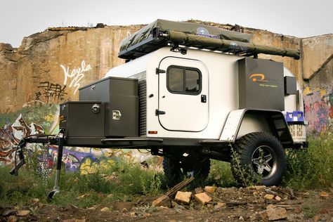 Industrial Teardrop Camper Hiker Trailer, Camping Vehicles, Teardrop Camping, Jeep Trailer, Expedition Trailer, Off Road Camper Trailer, Adventure Trailers, Off Road Camping, Jeep Camping