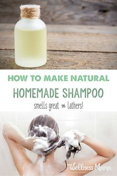 This homemade shampoo is all natural and has four ingredients (or less depending on hair type) that cleans hair naturally without stripping natural oils. Shampoo Homemade, Homemade Shampoo Recipes, Homemade Natural Shampoo, Homemade Lotions, Săpunuri Handmade, Shampoo Recipe, Wellness Mama, Homemade Shampoo, Homemade Cosmetics