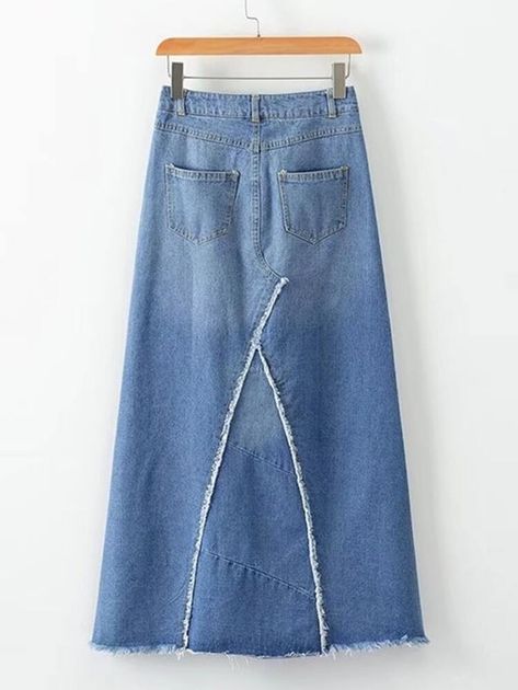 Ripped Raw Hem Denim Skirt | SHEIN USA Model Dapur, Jeans Skirt, Denim Skirt Women, Denim Skirts, Jean Skirt, Denim Skirt, Maxi Skirt, Maxi Dress, Sewing