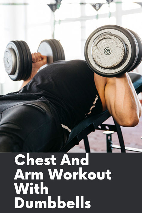 Chest and Arm Workout with Dumbbells: Strengthen your upper body with this effective dumbbell workout. Target your chest and arms with exercises like bench presses, bicep curls, and tricep extensions. Perfect for building muscle and improving endurance, whether you're at home or in the gym. Get fit and feel strong with this easy-to-follow routine! Mens Chest Workout, Chest And Tricep Workout For Men, Dumbbell Chest Exercises, Arm Workout With Dumbbells, Chest And Arm Workout, Arm Workout Routine, Dumbbell Chest Workout, Chest And Tricep Workout, Chest Workout Women