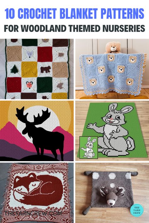 Design Crochet Patterns, Room Crochet, Teddy Bear Baby Blanket, Crochet Woodland, Woodland Blanket, Woodland Baby Blanket, Bunny Blanket, Crochet Nursery, Bear Blanket