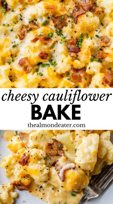 Cheesy Cauliflower Bake, Cauliflower Bake, Avocado Dip, Cheesy Cauliflower, Baked Cauliflower, Cheesy Recipes, Cooked Veggies, Best Side Dishes, Veggie Side Dishes