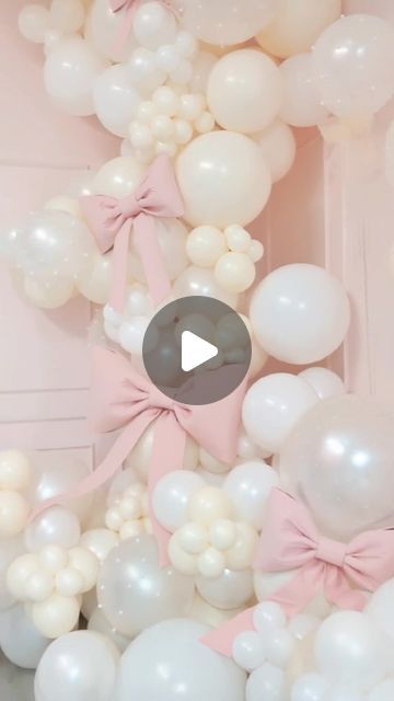 Party & Event Inspiration by Annie Harutoonian & Jessica Nerses on Instagram: "Pretty pink bows that elevate that balloon garland 🎀 by @akballoons #theeventcollectivex" Soft Pink Balloon Arch, Baby Girl Balloons Decoration, Love Shack Fancy Balloon Garland, Baby Girl Shower Balloon Arch, Baptism Girl Theme, Coquette Balloon Arch, Pink Bow Balloon Arch, Pink Baptism Decorations, Bow Balloon Garland