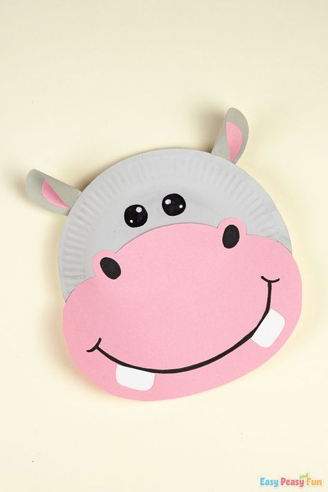 Elephant Preschool Craft, Hippo Crafts For Kids, Hippo Crafts For Preschoolers, Paper Plate Turtle Craft, Hippopotamus Craft Preschool, Elephant Paper Plate Craft, Hippo Craft For Kindergarten, Hippo Paper Plate Craft, Hippo Preschool Craft