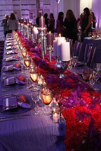 purple and red wedding  | Memorable Milestones: COLOR INSPIRATION: Purple & Red Red Purple Wedding, Wedding Table Decorations Purple, Red Wedding Theme, Purple Table, Purple Color Schemes, Wedding Colors Purple, Purple Themes, Red And Purple, Wedding Table Decorations