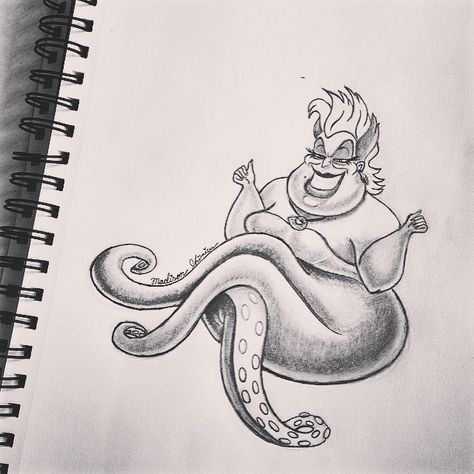 Day 1: favorite villain Ursula Ursula Sketch, Ursula Drawing, Ursula Tattoo, Fat Cartoon Characters, Cartoon Characters To Draw, Tattoos Disney, Fat Cartoon, Characters To Draw, Disney Sleeve Tattoos