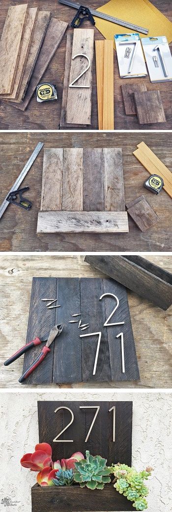 Pallet Wood Planter, House Number Planter, House Numbers Diy, Wood Planter, Gardening Hacks, Father's Day Diy, Wood Pallet Projects, Wood Planters, Diy House