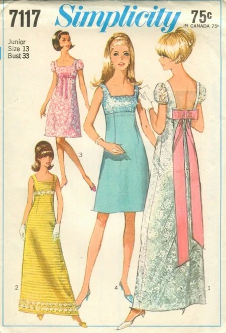 Sleep Ware, Empire Waist Evening Dress, Empire Waist Dress Pattern, Simplicity Patterns Dresses, Simplicity Patterns Vintage, Patron Vintage, 60's Style, Babies Breath, Vintage Dress Patterns