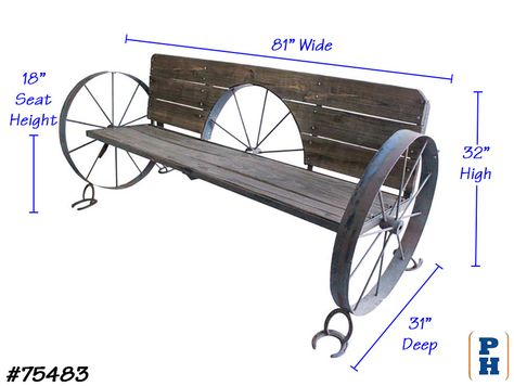 Wagon Wheel Bench, Wagon Wheel, Garden Bench, Wood Slats, How To Distress Wood, Wood Projects, Bench, Woodworking, Wood