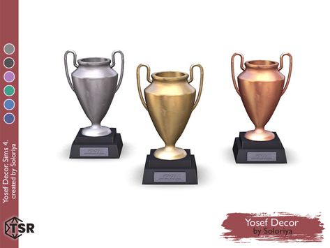 Decorative trophy. Part of Yosef Decor set. 3 color variations. Category: Decorative - Miscellaneous. Found in TSR Category 'Sims 4 Miscellaneous Decor' Sims 4 Cc Trophies, Sims 4 Cc Trophy, Sims 4 School Clutter, Sims 4 Trophy Cc, Soccer Trophy, Cc Packs, Cc Folder, Sims 4 Teen, Medal Display