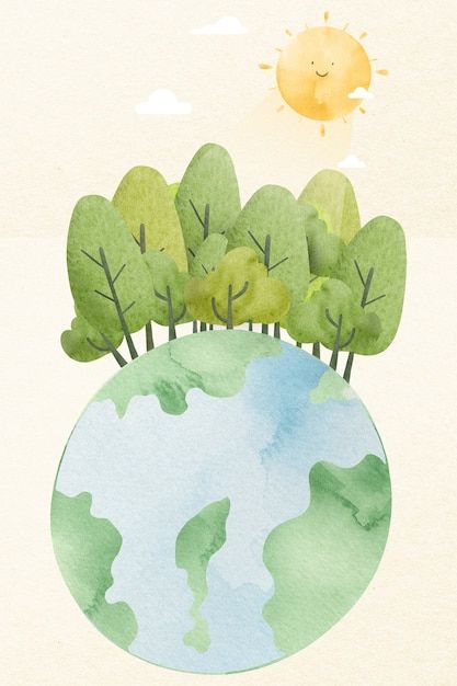 Earth Day Illustration, Earth Day Images, About Earth, Earth Illustration, Tree Day, Sun And Earth, Free Illustration Images, Earth Design, Floral Border Design