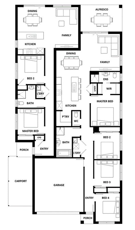 Dual Living House Plans, Joined Houses, Dual Occupancy Floor Plans, Dual Occupancy Design House Plans, Dual Occupancy Design, South Facing Duplex House Plans, North Facing Duplex House Plans, Narrow Block House Design Australia, Home Floor Design