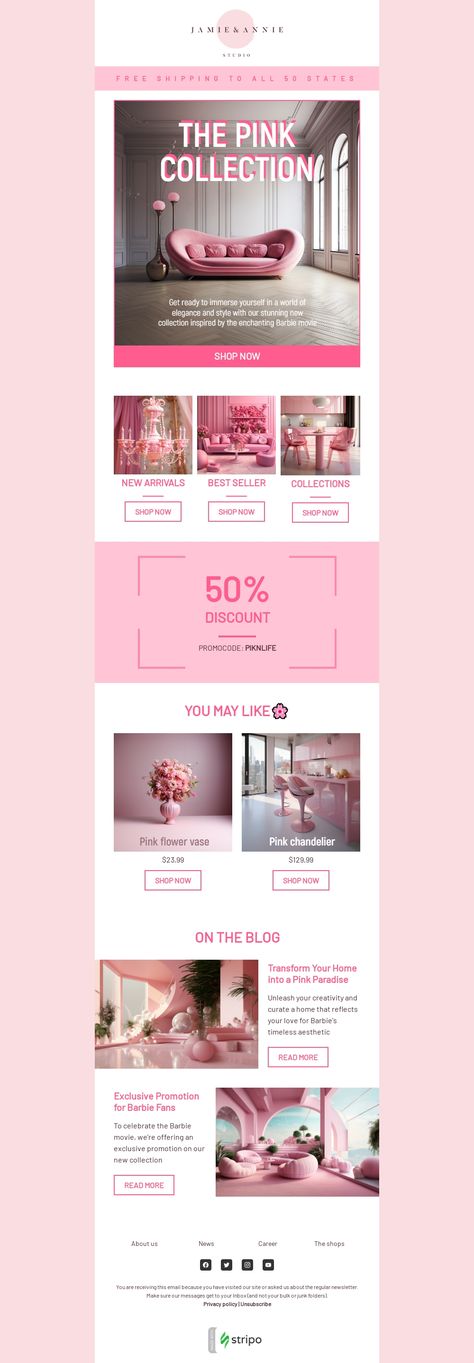 Aesthetic Email Template, Barbie Email Design, Post Purchase Email Design, Furniture Email Design, Fun Newsletter Design, Email Newsletter Design Layout, Email Template Design Inspiration, Graphic Design Email, Email Campaign Design