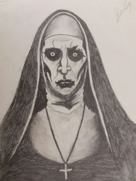 Valak Drawings, Demons Draw Sketches, The Nun Drawings Pencil, Valak Sketch, Creepy Sketches Scary, Horror Drawings Creepy Demons, Dark Draw Ideas Demons, Demon Sketch Pencil, Demon Sketch Dark