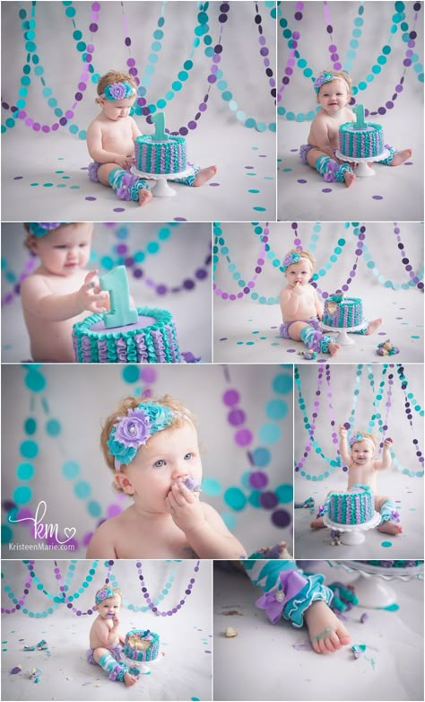 purple and teal 1st birthday cake smash - girly birthday theme for cake smash photography Cake Smash Photo Shoot, Girly Birthday, First Birthday Cake Smash, 1st Birthday Pictures, 1st Birthday Photoshoot, First Birthday Pictures, 1st Birthday Cake Smash, 1st Birthday Cakes