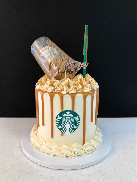 14th Birthday Cake For A Girl, Starbucks Cake Ideas, Cute 13th Birthday Cakes, Cake For 12th Birthday Girl, Teen Girl Cake Ideas, Starbucks Cakes Birthday Ideas, Starbucks Themed Cake, Teen Girl Birthday Cake, Teen Birthday Cake Ideas